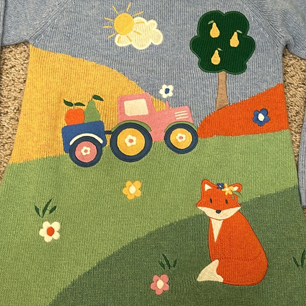 🆕NWT 🍄Jojo Maman Bebe’ 5t knitted applique’ sweater dress. HTF so soft. - Picture 3 of 10